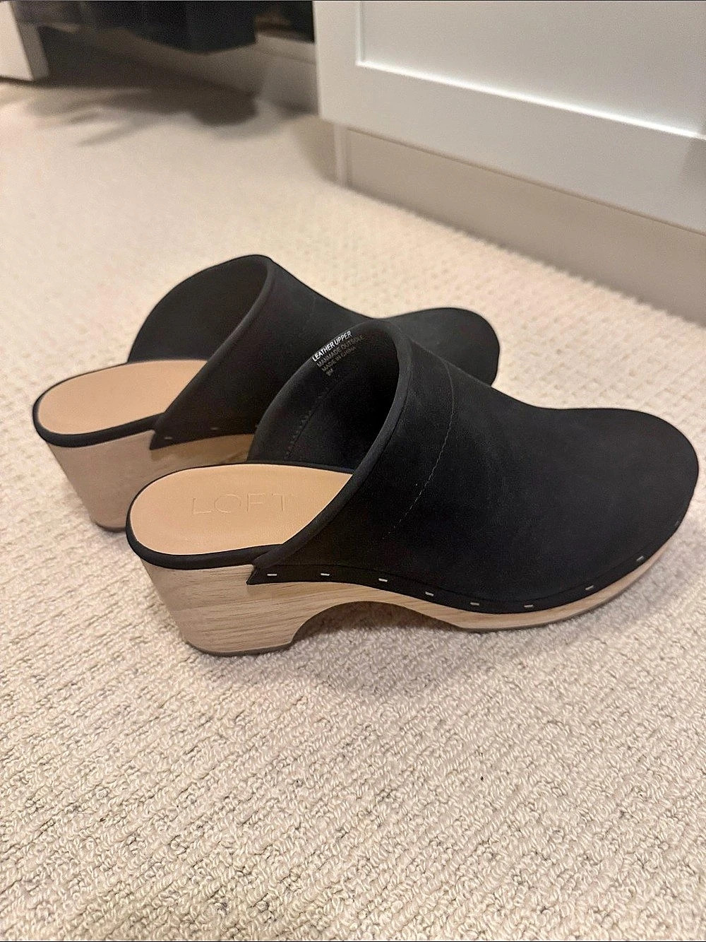 LOFT Leather Wooden Block Heel Clog Mules Black & Brown